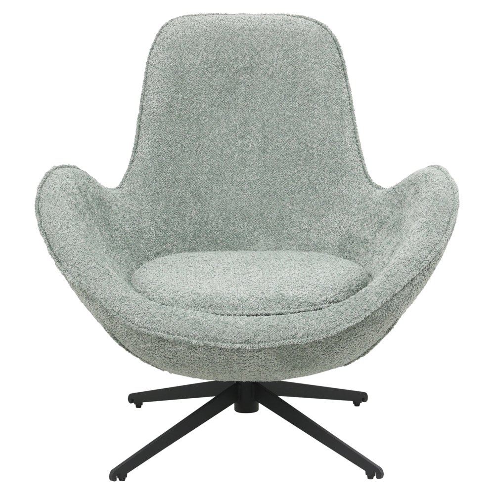 ARMCHAIR SWIVEL PISTACHIO GREEN BOUCLE FABRIC-BLACK METAL BASE 86x76x87Hcm