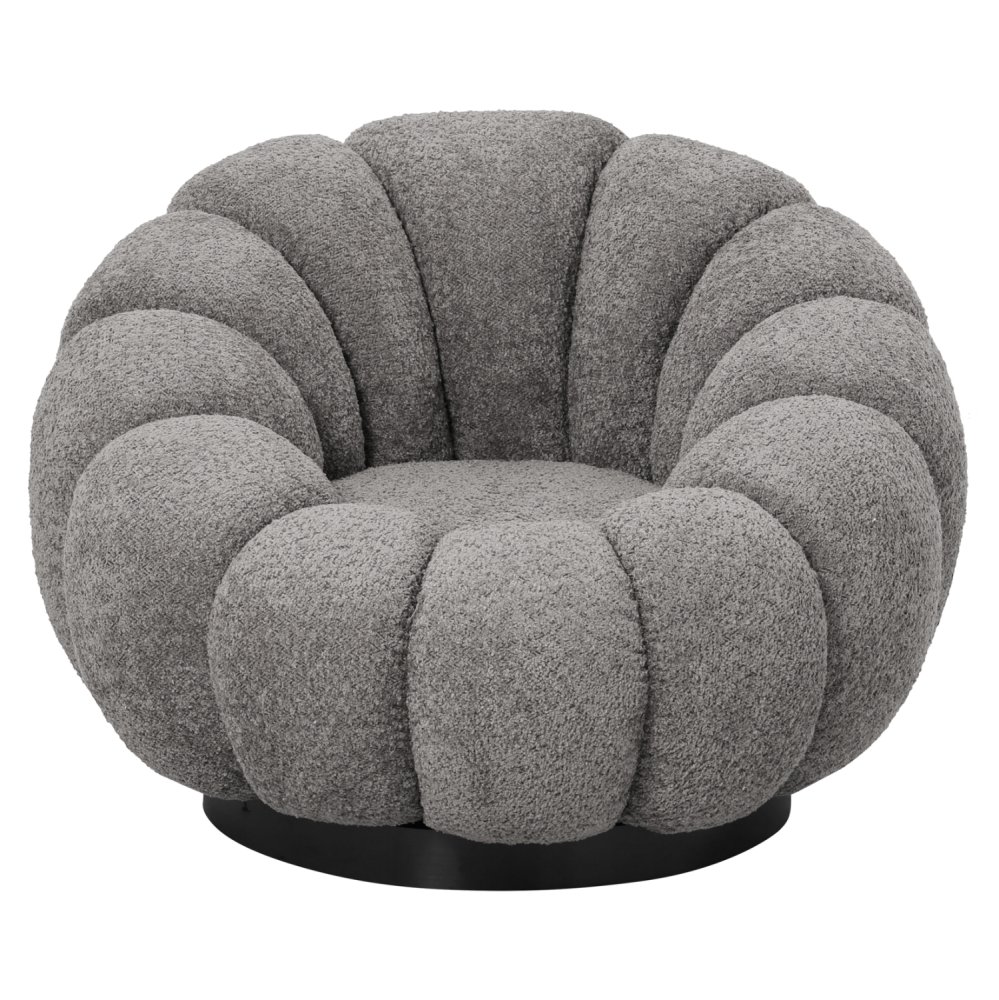 ARMCHAIR SWIVEL GREY BOUCLE-BLACK METAL BASE 90x93x65Hcm