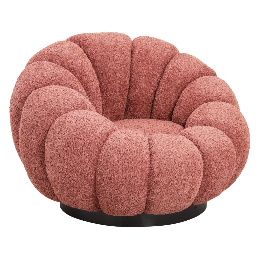 ARMCHAIR SWIVEL PINK BOUCLE-BLACK METAL BASE 90x93x65Hcm