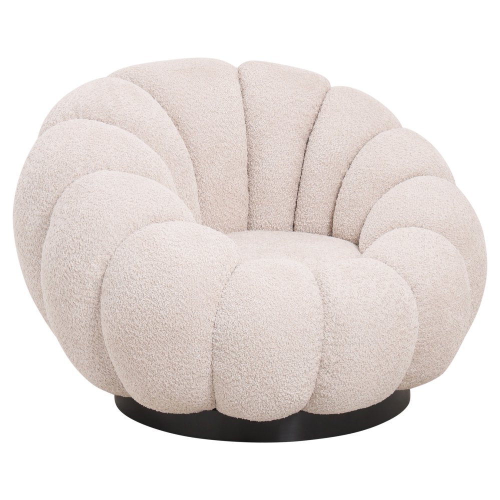 DREHSESSEL ECRU BOUCLE-SCHWARZES METALLGESTELL 90x93x65Hcm