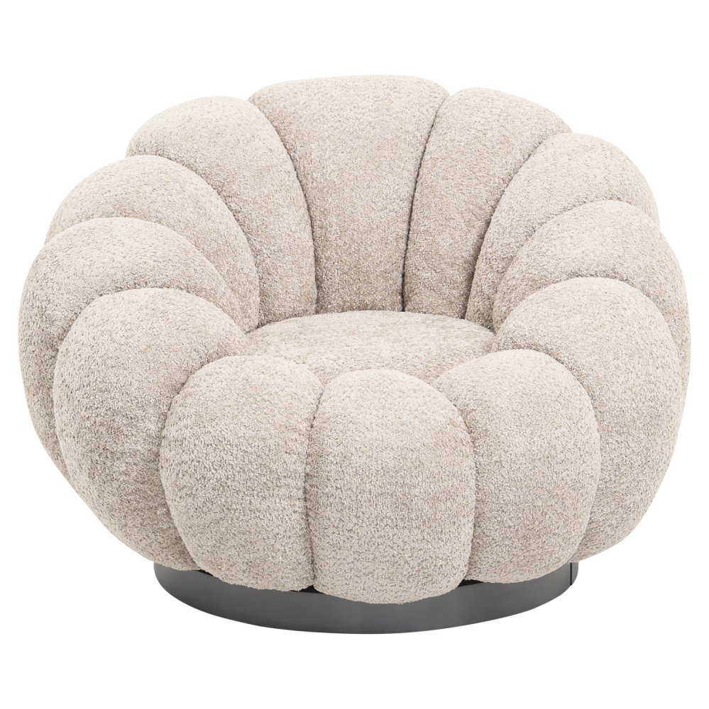 ARMCHAIR SWIVEL BEIGE BOUCLE-BLACK METAL BASE 90x93x65Hcm