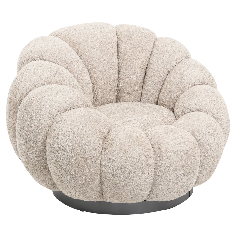 ARMCHAIR SWIVEL BEIGE BOUCLE-BLACK METAL BASE 90x93x65Hcm