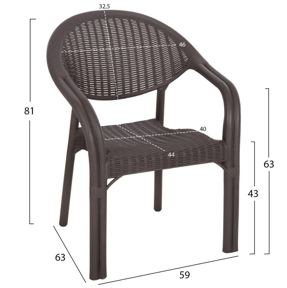 SESSEL AUS POLYPROPYLEN, BAMBUS-OPTIK, SCHWARZ, 63 x 59 x 81 cm