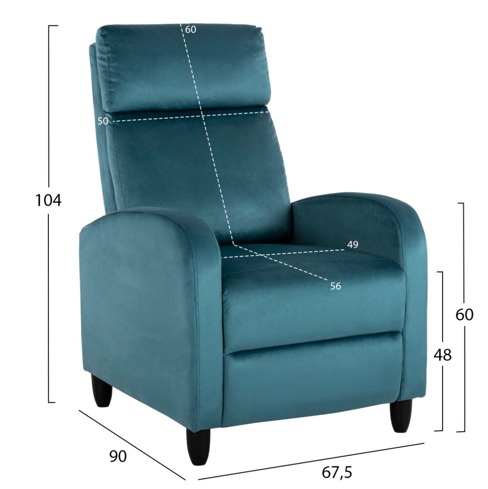 SESSEL RELAX BLAU SAMT 67,5x90x104Hcm