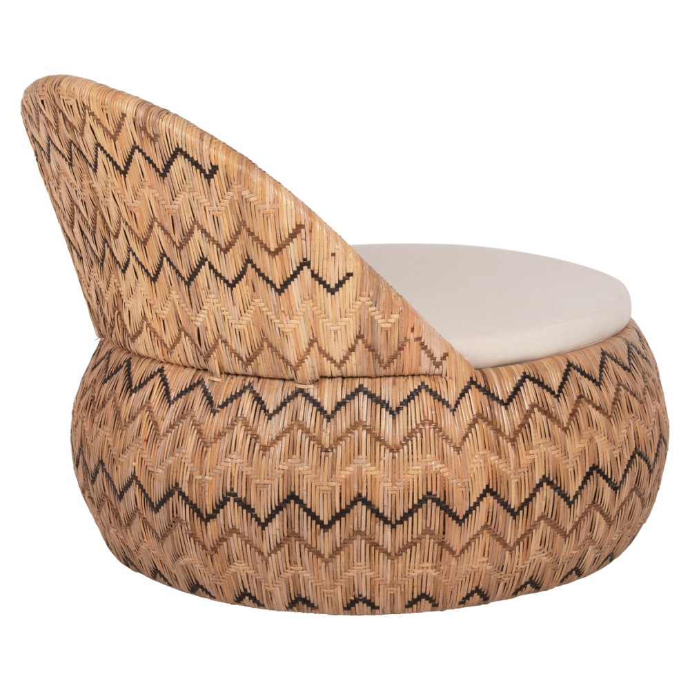 SESSEL RUND RATTAN IN NATUR-KISSEN IN ECRU 97x97x76Hcm