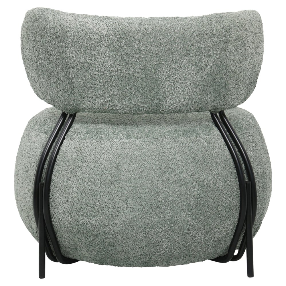 RUNDER SESSEL MIT PISTAZIEN GRÜNEM BOUCLE-STOFF 79x78,5x76Hcm