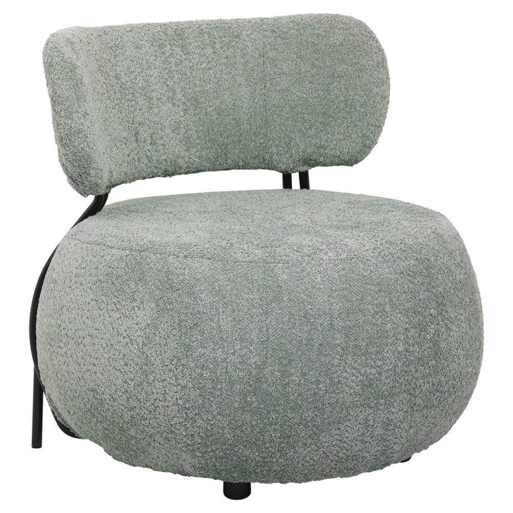 RUNDER SESSEL MIT PISTAZIEN GRÜNEM BOUCLE-STOFF 79x78,5x76Hcm
