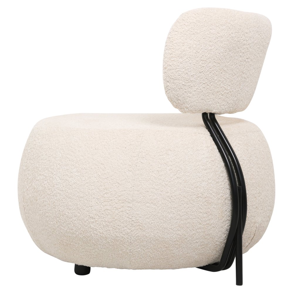 LOUNGE CHAIR ROUND ECRU BOUCLE FABRIC 79x78,5x76Hcm
