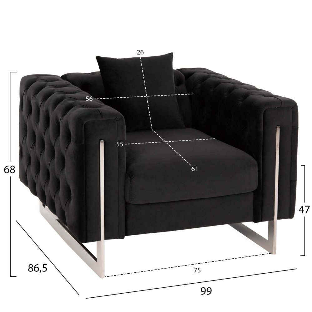 SESSEL t.CHESTERFIELD MOBAR SAMT SCHWARZ-METALLBEINE 99x86,5x77Hcm