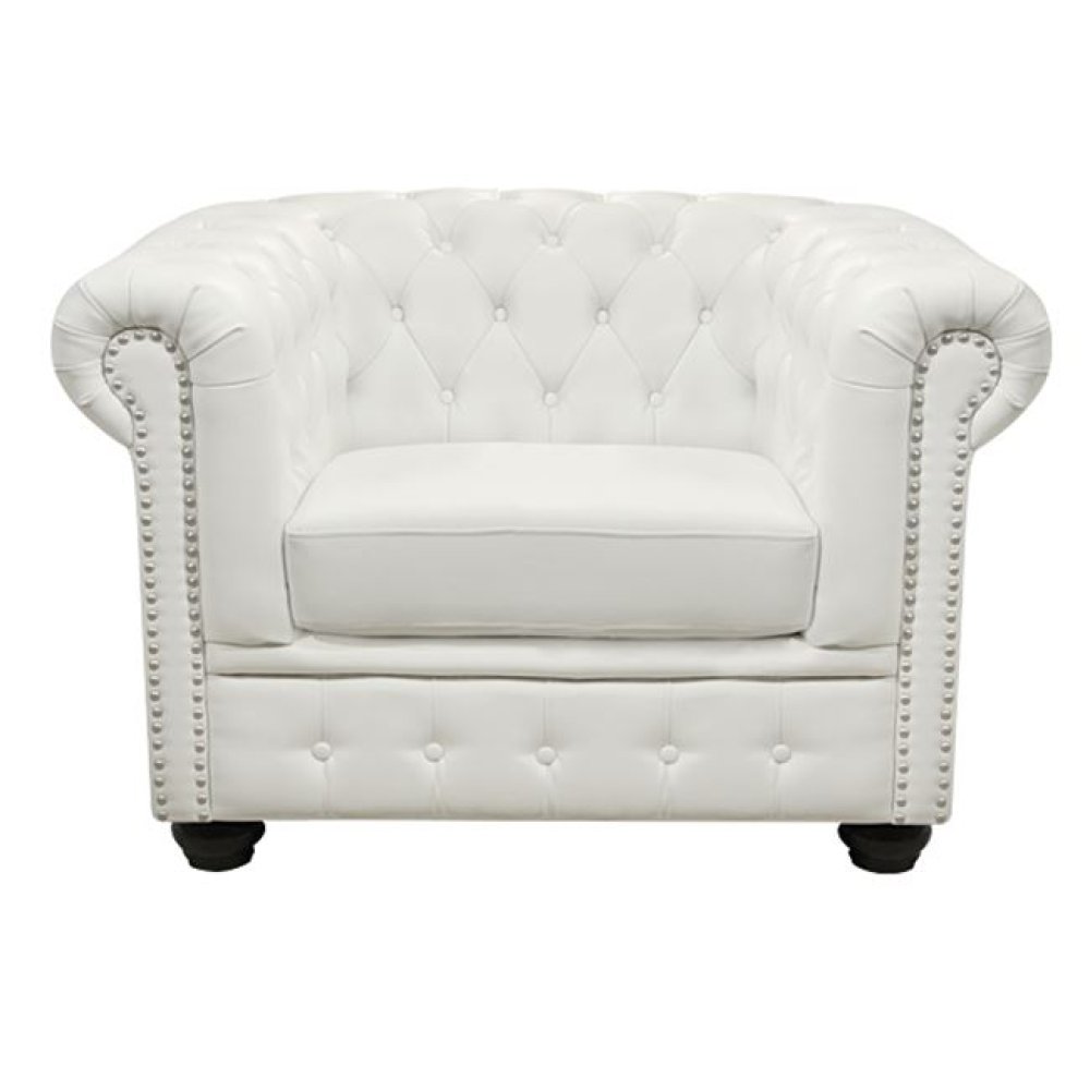 "Chesterfield" Sessel mit Kunstlederbezug in weiß