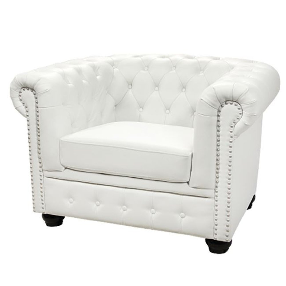 "Chesterfield" Sessel mit Kunstlederbezug in weiß