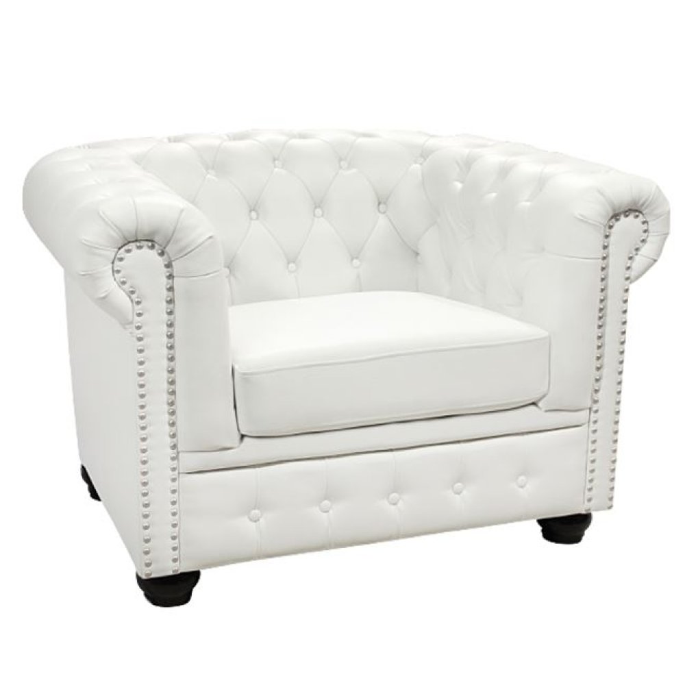 "Chesterfield" Sessel mit Kunstlederbezug in weiß