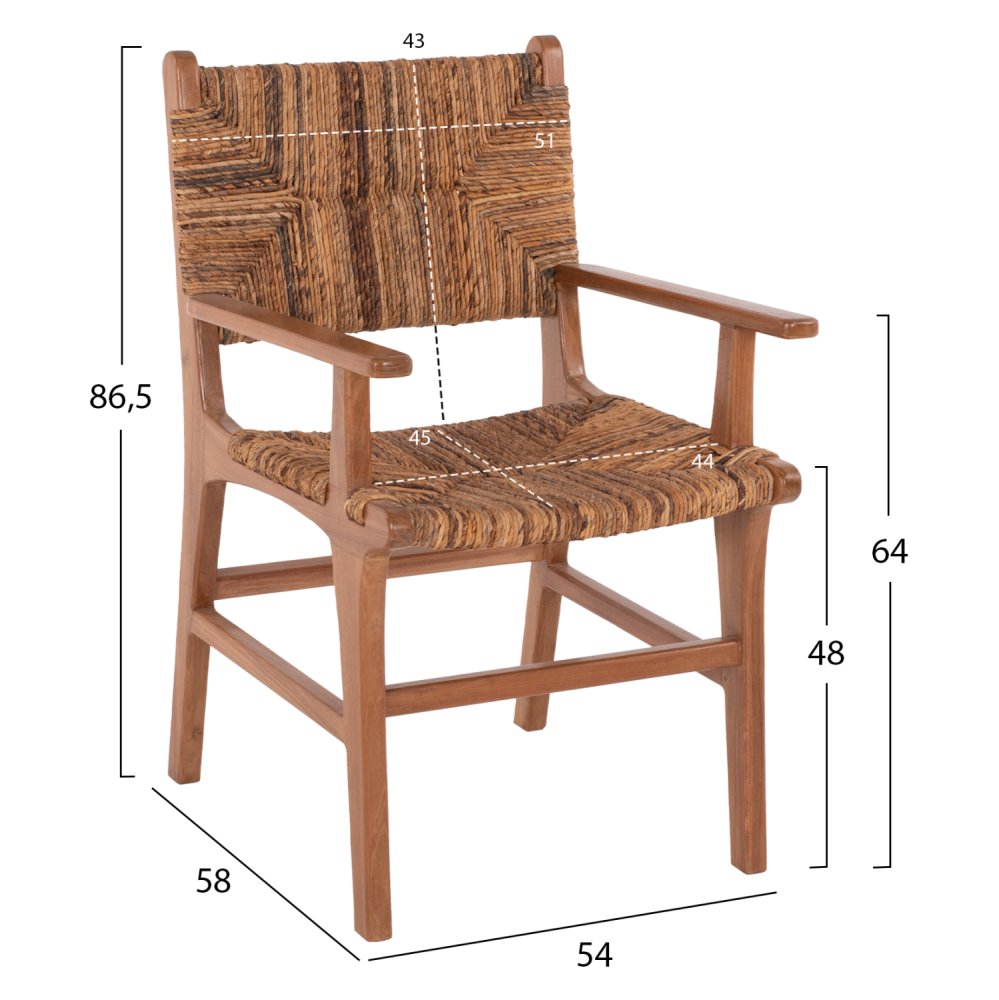 DINING ARMCHAIR TEAK WOOD & RUSH MATTING WALNUT-BEIGE 54x58x86,5 cm