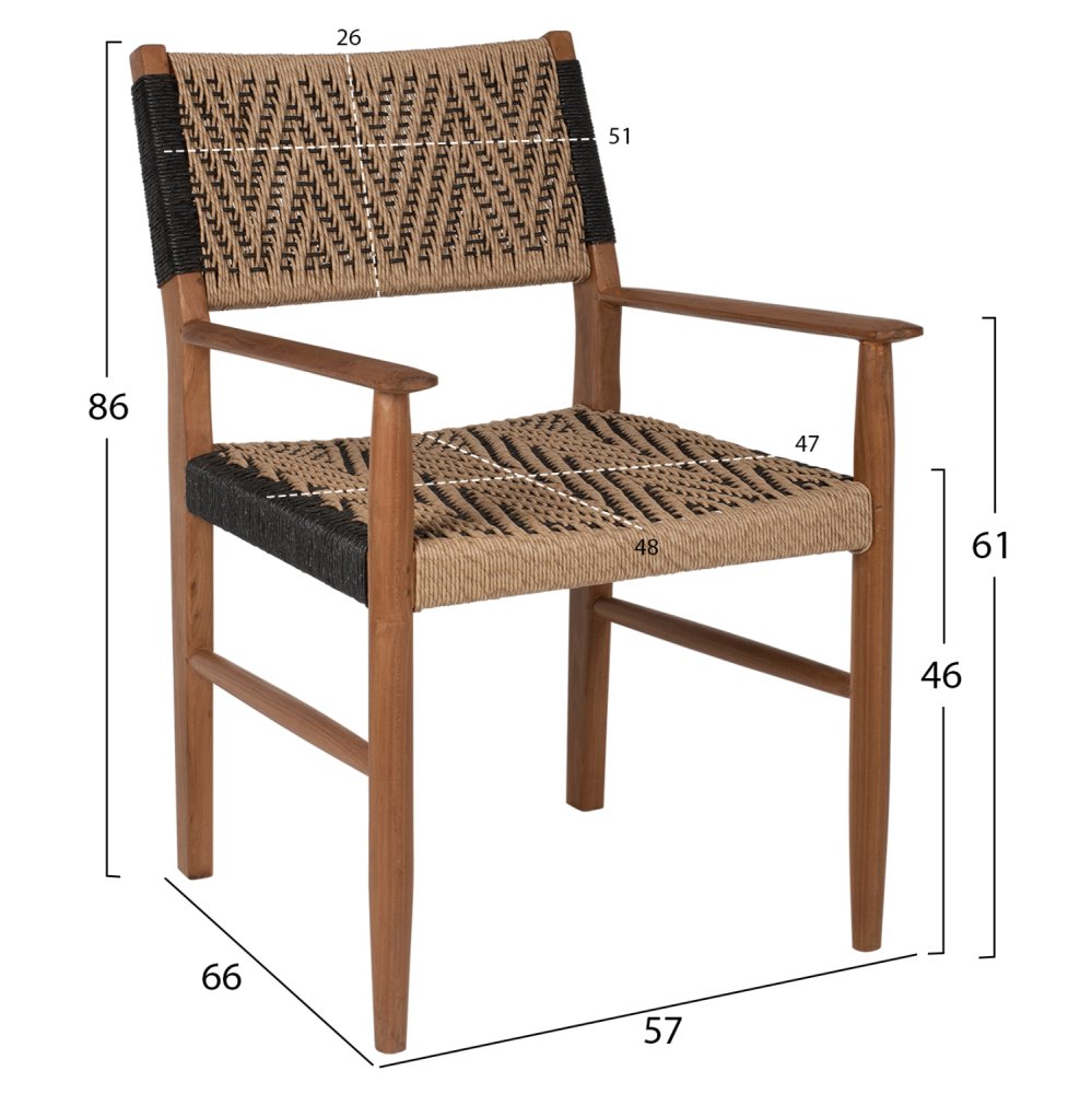 DINING ARMCHAIR TEAK WOOD SYNTHETIC ROPE 57x66x86Hcm