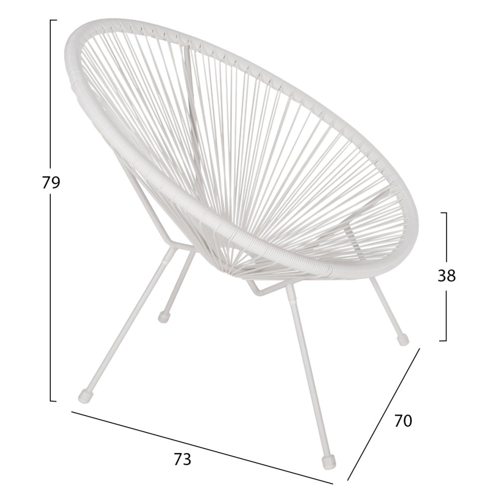 ACAPULCO SESSEL T. FOLIA WEIßEM METALL MIT GEDREHTEM GEWEBE 70x73x79 cm