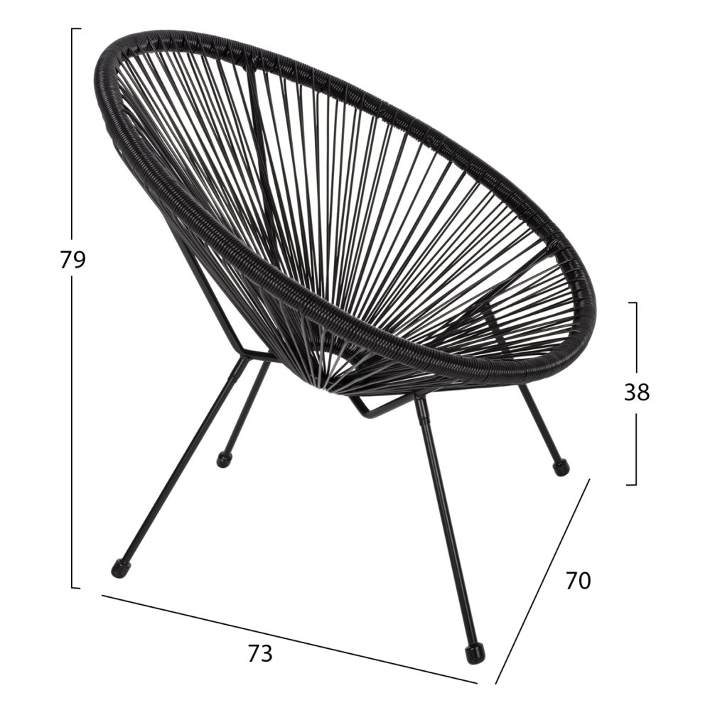ACAPULCO SESSEL T. FOLIA SCHWARZEN METALLBEINEN MIT GEDREHTEM GEWEBE 70x73x79 cm