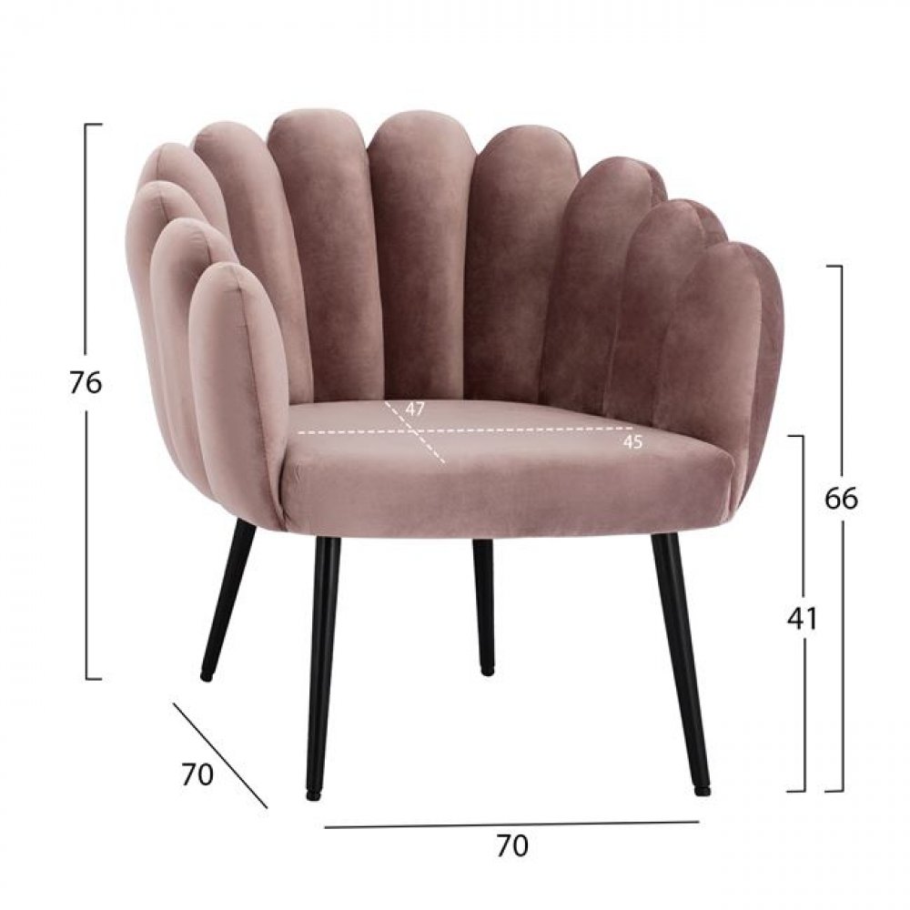 Vivien luxury cocktail armchair made of velvet in rosé with metal legs in black