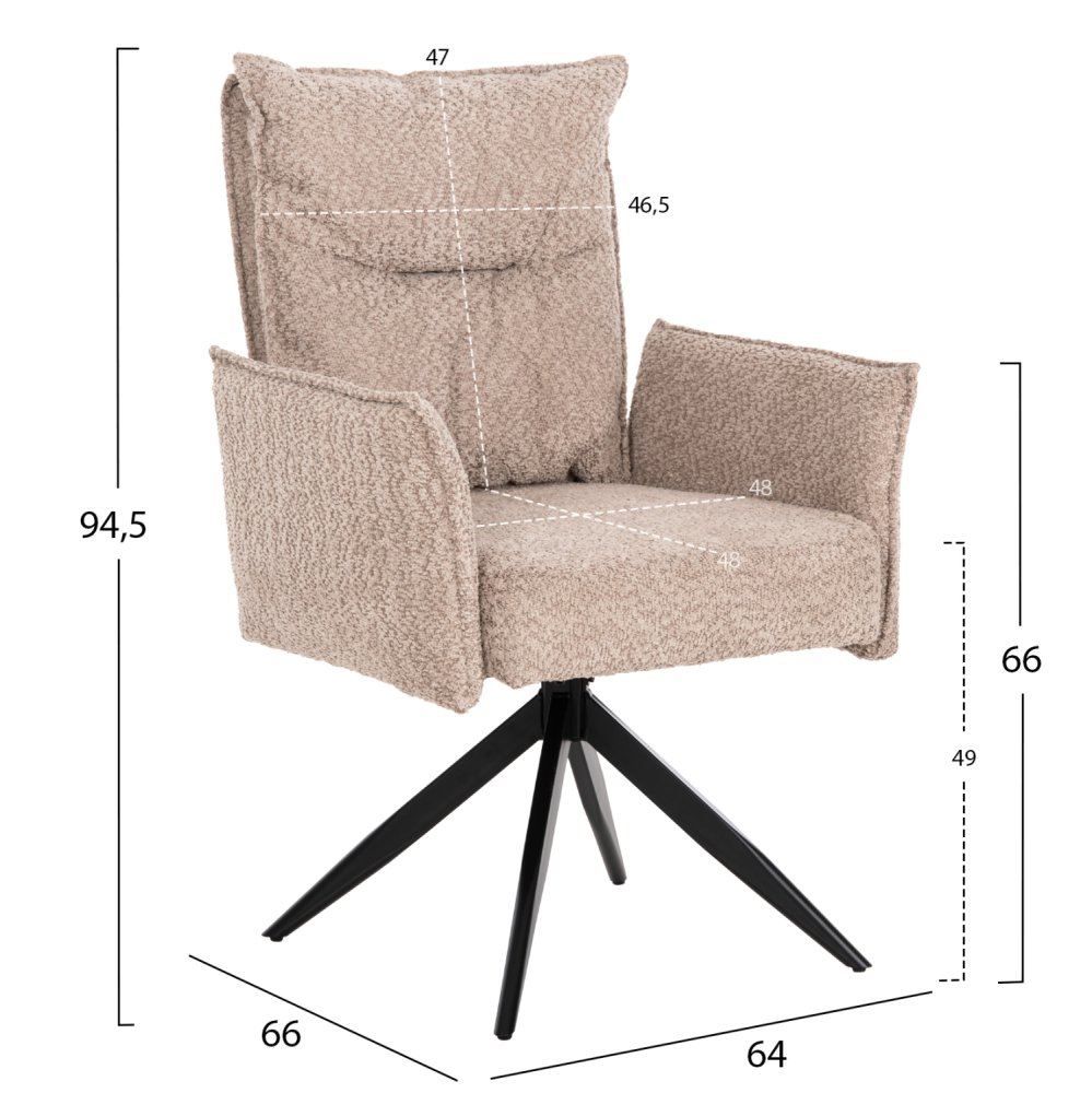 DINING ARMCHAIR DARK BEIGE FABRIC-BLACK METAL BASE 64x66x94,5Hcm
