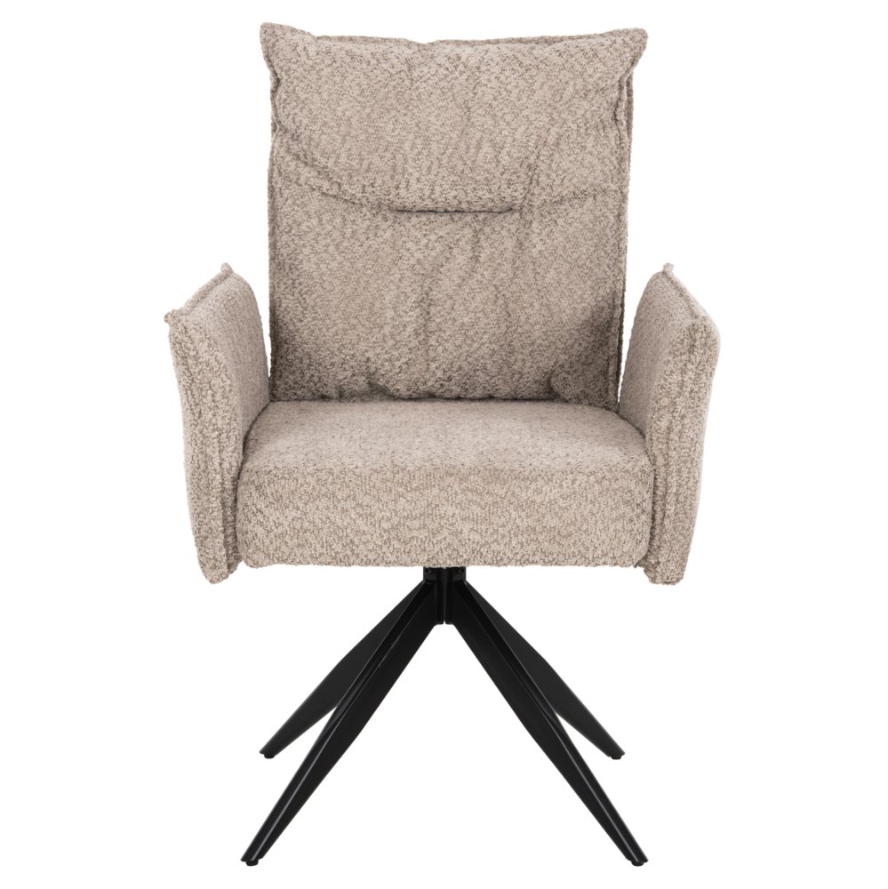 DINING ARMCHAIR DARK BEIGE FABRIC-BLACK METAL BASE 64x66x94,5Hcm