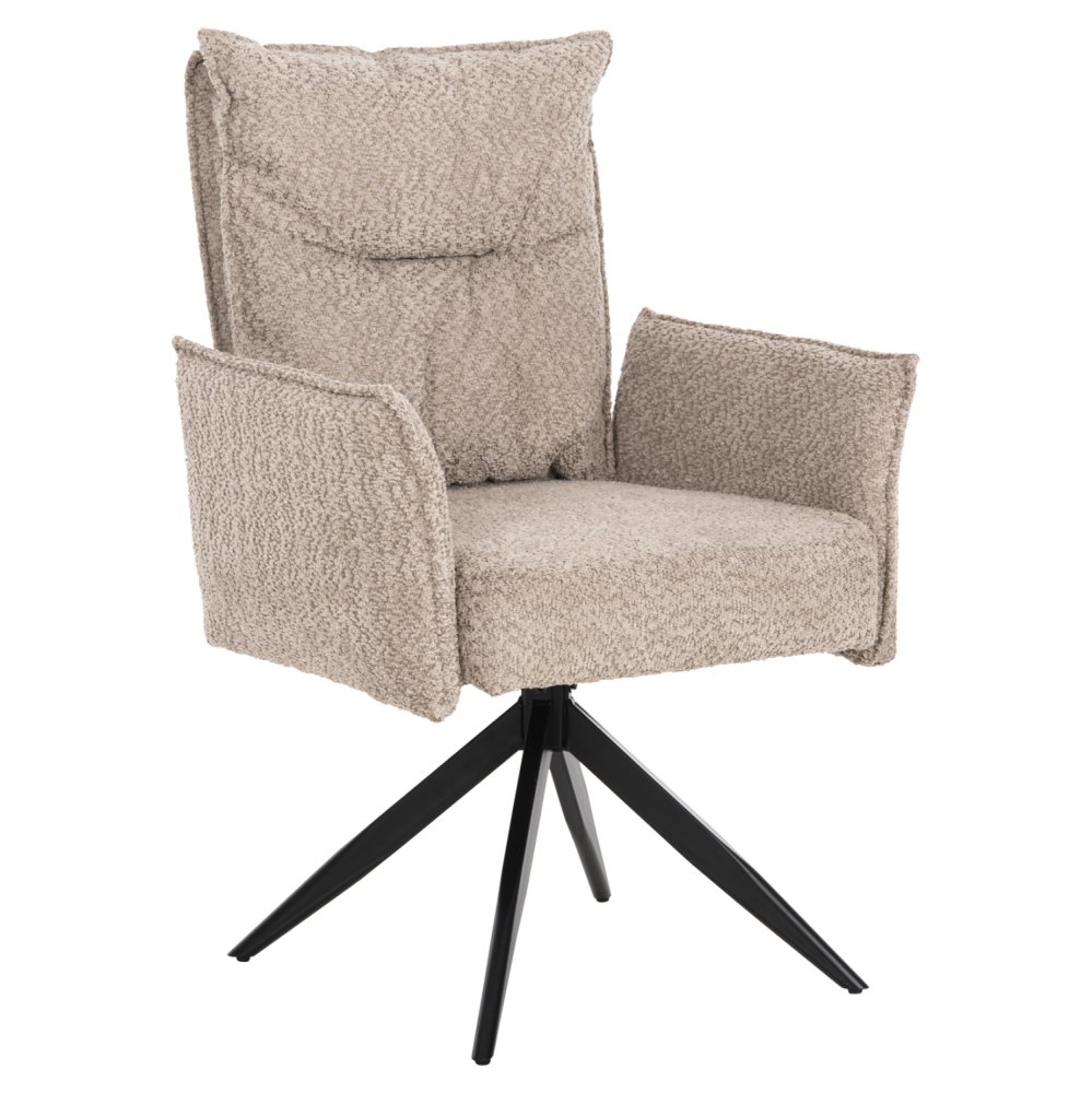 DINING ARMCHAIR DARK BEIGE FABRIC-BLACK METAL BASE 64x66x94,5Hcm