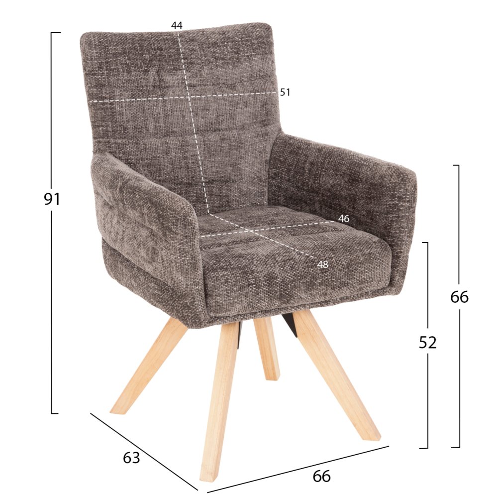 DINING ARMCHAIR GREY FABRIC-RUBBERWOOD LEGS 66x63x91Hcm