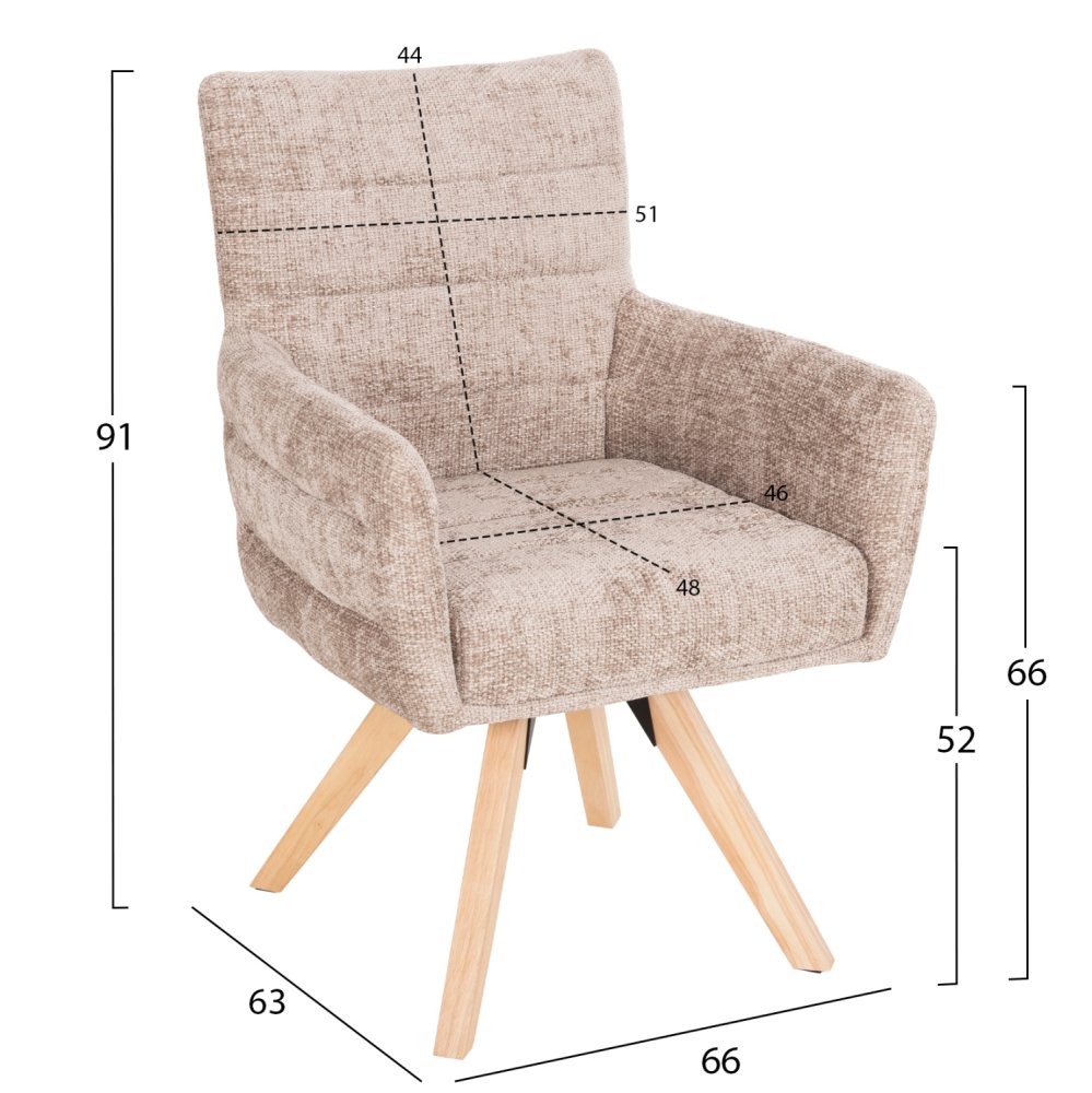 DINING ARMCHAIR BEIGE FABRIC-RUBBERWOOD LEGS 66x63x91Hcm