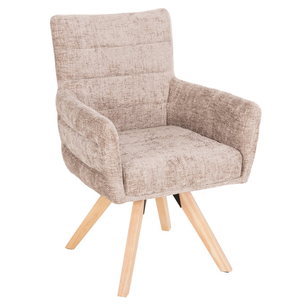 DINING ARMCHAIR BEIGE FABRIC-RUBBERWOOD LEGS 66x63x91Hcm