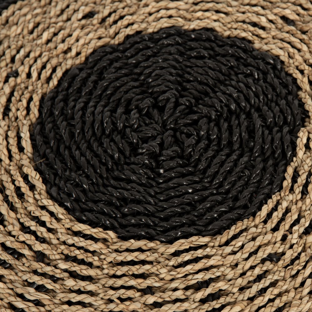 SARONI SEEGRAS POUF HOCKER IN NATURSCHWARZ FARBE Φ60x35Ycm