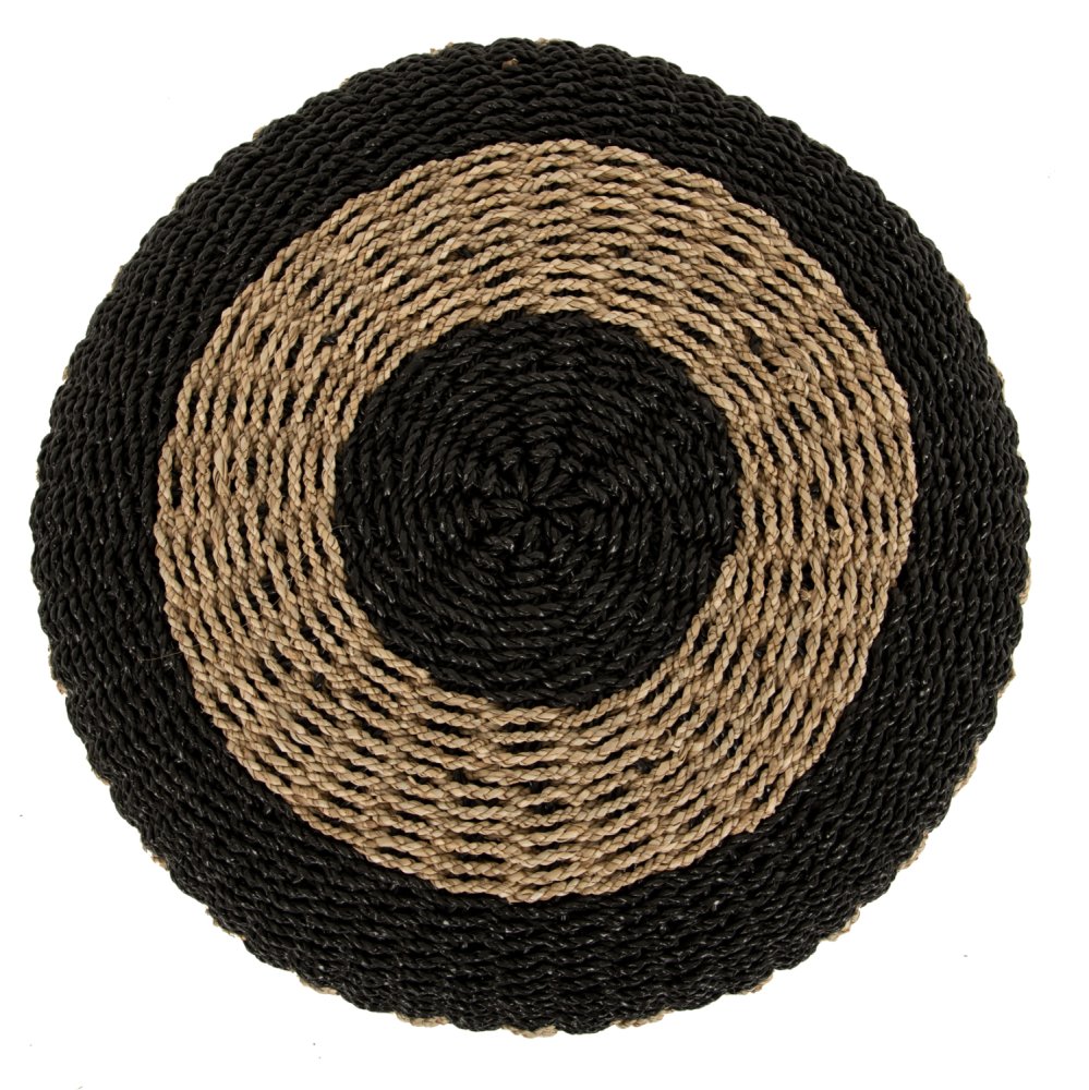 SARONI SEEGRAS POUF HOCKER IN NATURSCHWARZ FARBE Φ60x35Ycm