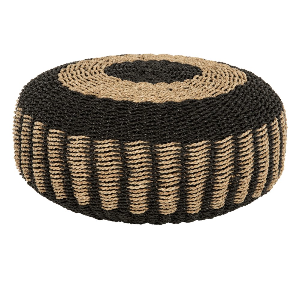 SARONI SEEGRAS POUF HOCKER IN NATURSCHWARZ FARBE Φ60x35Ycm