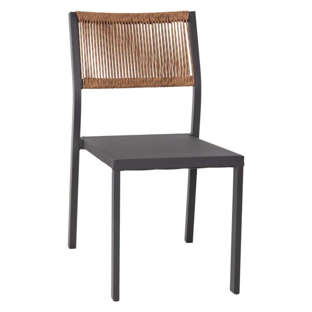 ALUMINUM CHAIR ANTHRACITE BEIGE RATTAN & TEXTLINE 46x55.5x83 cm
