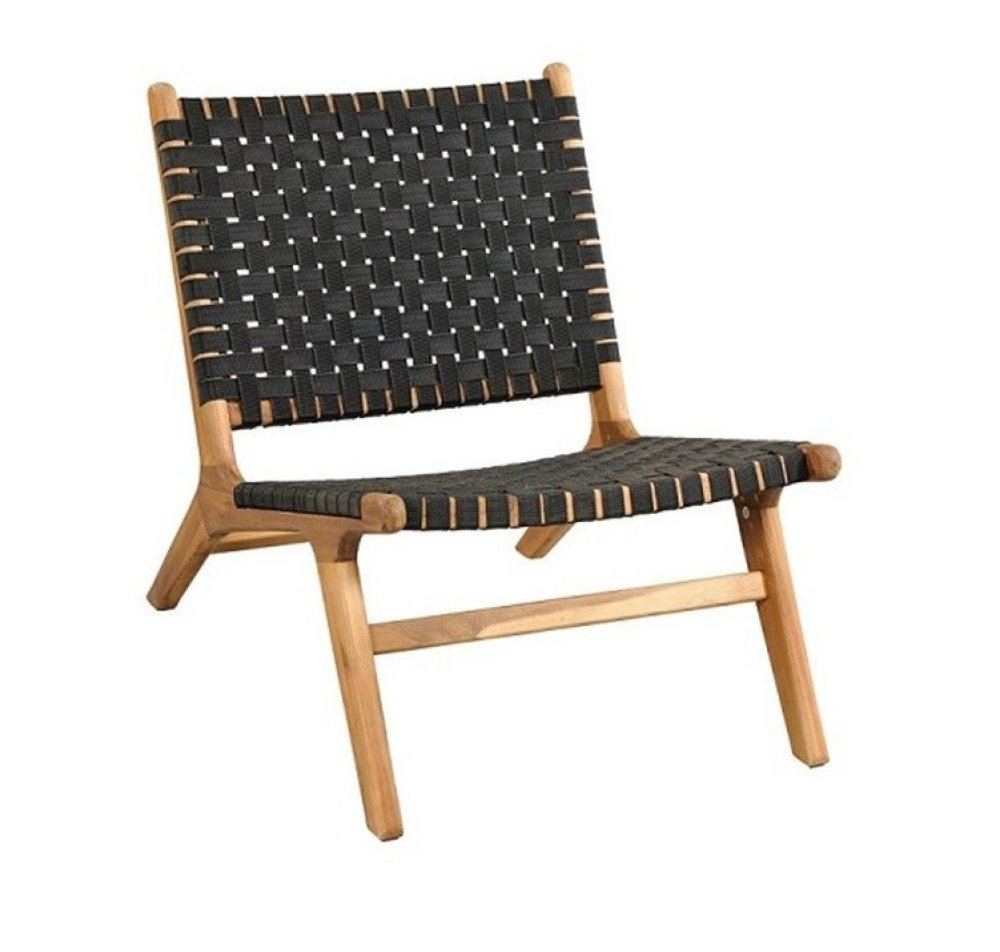 Lounge-Sessel DELHI aus Akazienholz und synthetischen schwarzen Riemen, 59 x 80 x 71 cm