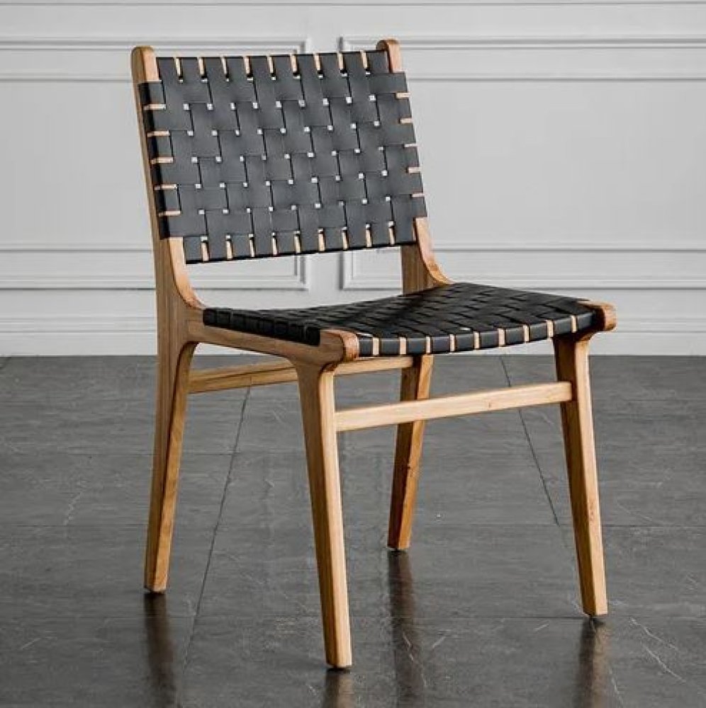 DELHI Stuhl aus Akazienholz und synthetischen schwarzen Riemen 68X46X87H