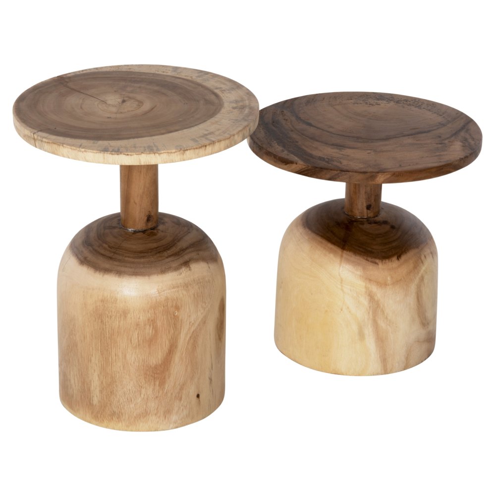 SET 2 STÜCK BEISTELLTISCHE MASSIVES SUARHOLZ IN NATÜRLICH Φ38,5 & Φ39,5 cm