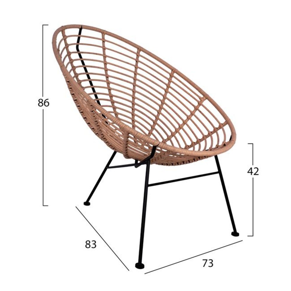LOUNGE SET 3 TLG. KORBGEFLECHT SESSELN UND METALLTISCH