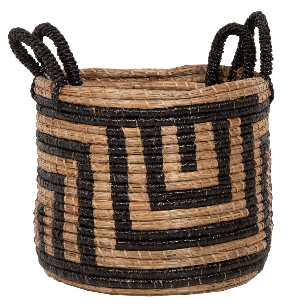 2-PIECE SET OF DECORATIVE BASKETS MENDONG GRASS IN NATURAL-BLACK COLOR Φ36x32-40Hcm