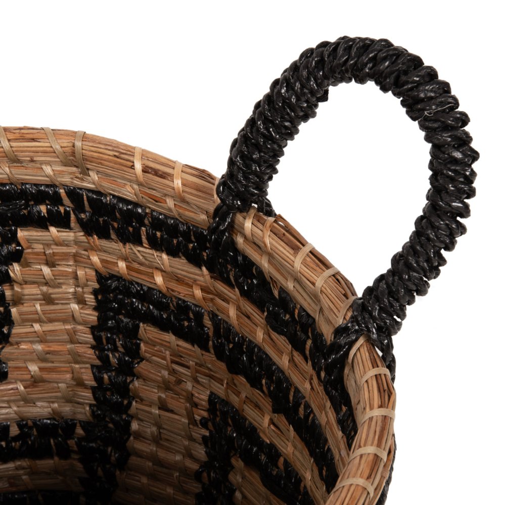 2-PIECE SET OF DECORATIVE BASKETS MENDONG GRASS IN NATURAL-BLACK COLOR Φ36x32-40Hcm