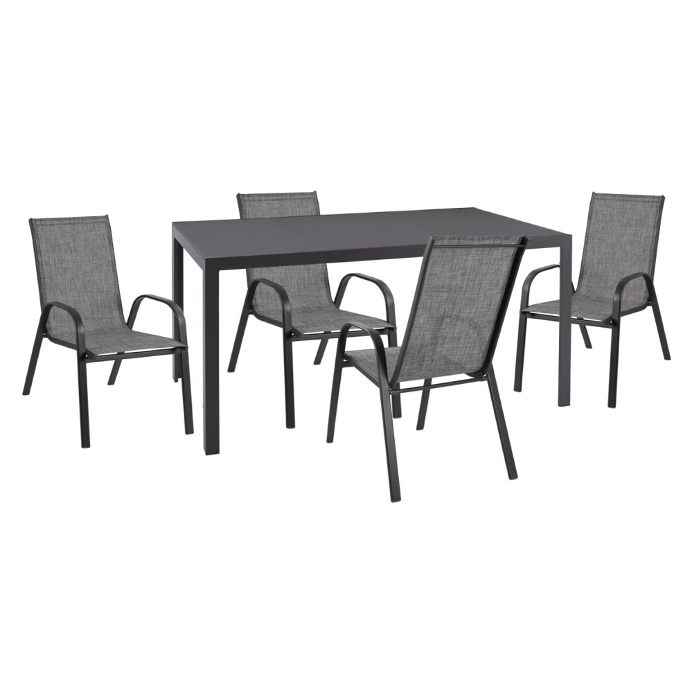 OUTDOOR 5-TEILIGES ESSZIMMERSET LEOFER METALL-TISCH-4 METALL-SESSEL-GRAU