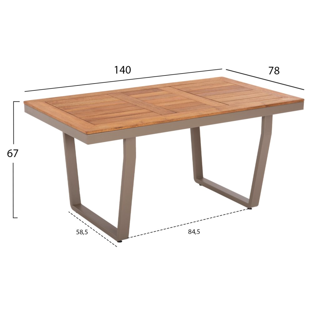 OUTDOOR-SET 4-TLG. MIT SEIL, ALUMINIUM-IROKO- UND CAPPUCCINO FARBENDEM KISSEN