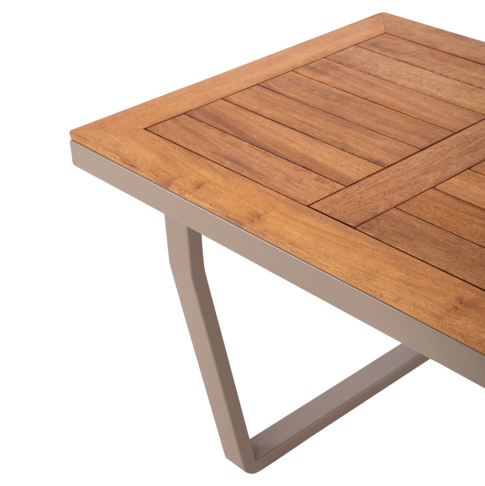 OUTDOOR-SET 4-TLG. MIT SEIL, ALUMINIUM-IROKO- UND CAPPUCCINO FARBENDEM KISSEN