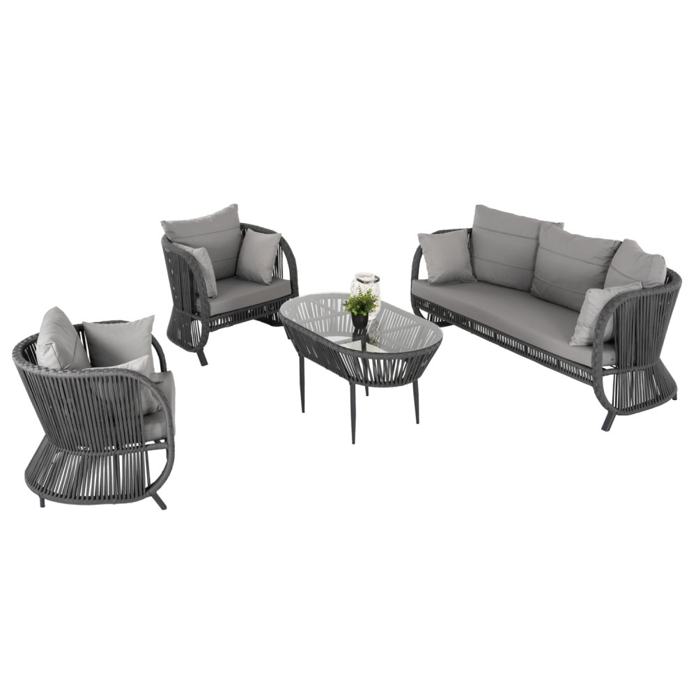OUTDOOR LOUNGE SET 4ST ALUMINIUM UND SEIL DUNKELGRAU