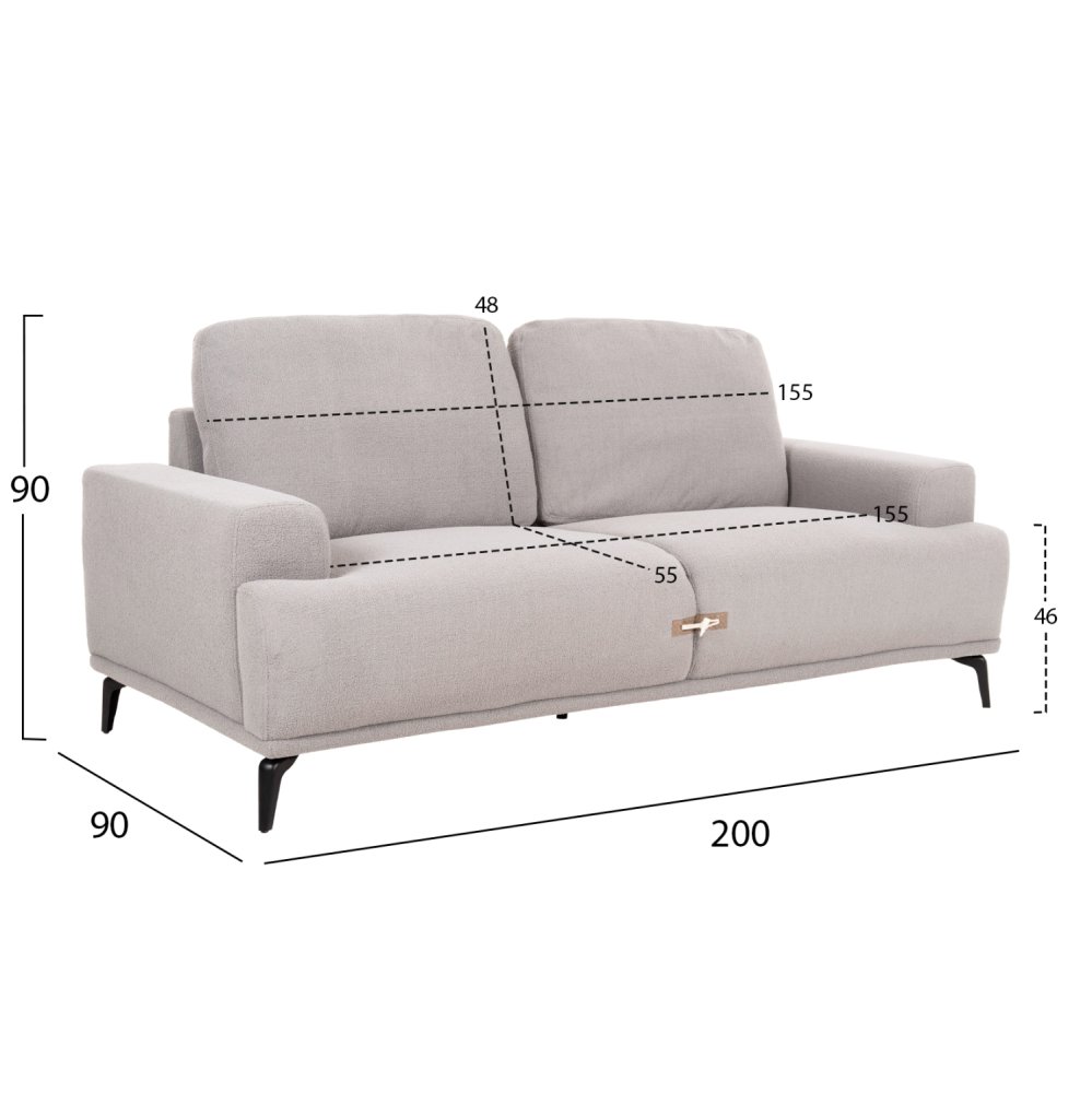 SOFA SET 2-TLG. TERIN GRAUER STOFF-SCHWARZE METALLBEINE