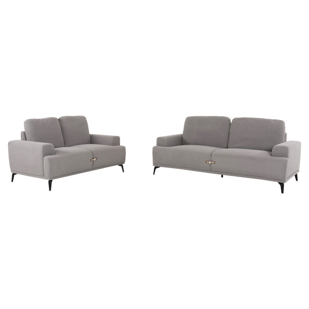 SOFA SET 2-TLG. TERIN GRAUER STOFF-SCHWARZE METALLBEINE