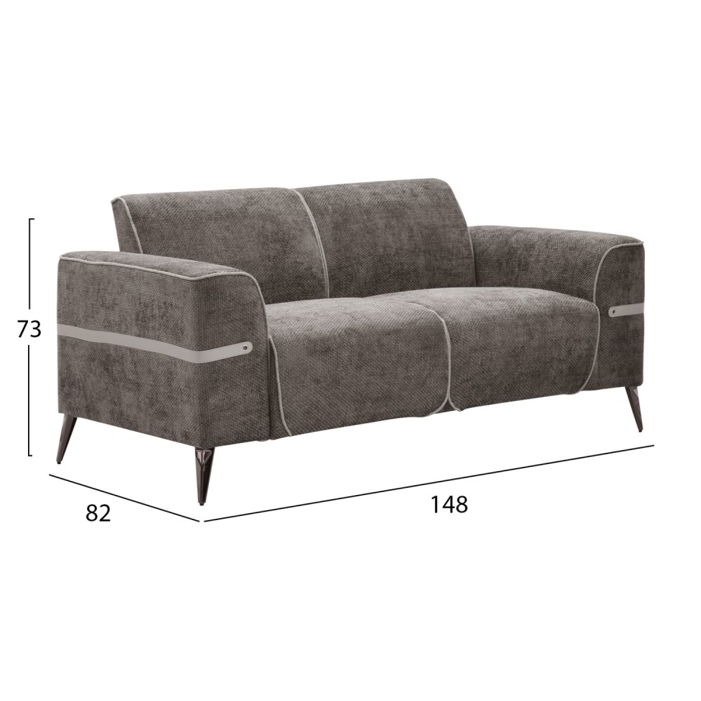 SOFA SET 2-TLG FERIN GRAUER STOFF-DUNKELBRAUNE METALLBEINE