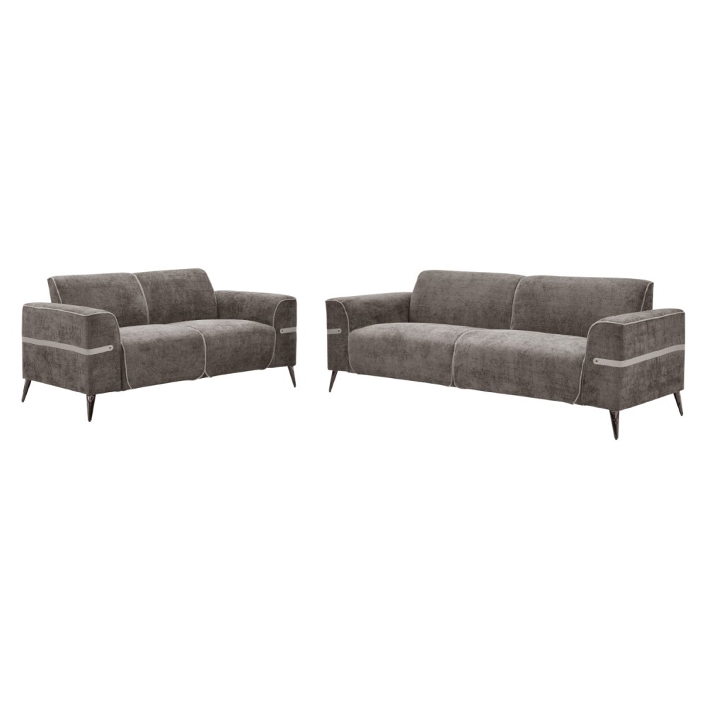 SOFA SET 2-TLG FERIN GRAUER STOFF-DUNKELBRAUNE METALLBEINE