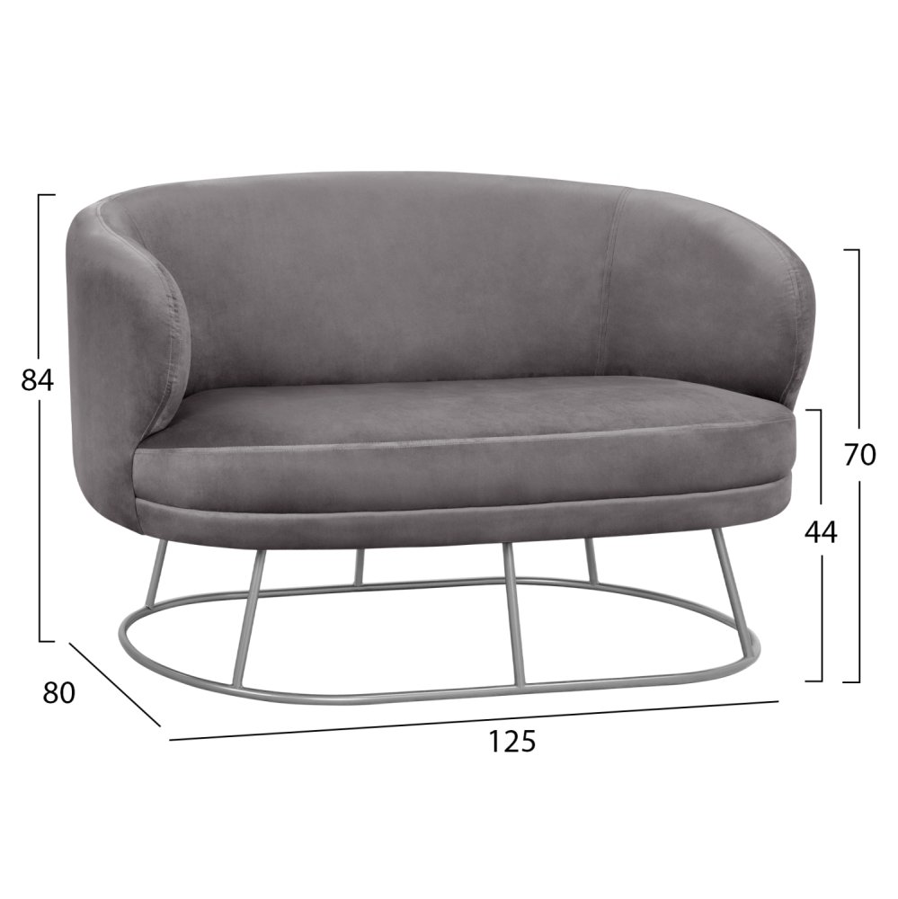 ARIEN Zweisitzer-Sofa in Grauton mit silberner Metallbasis.