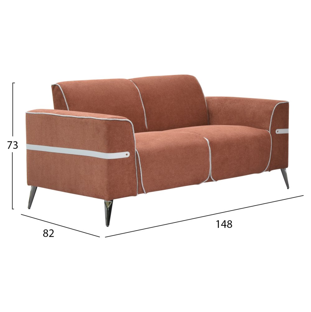 SOFA SET 2-TLG FERIN ORANGE STOFF-DUNKELBRAUN METALLBEINE