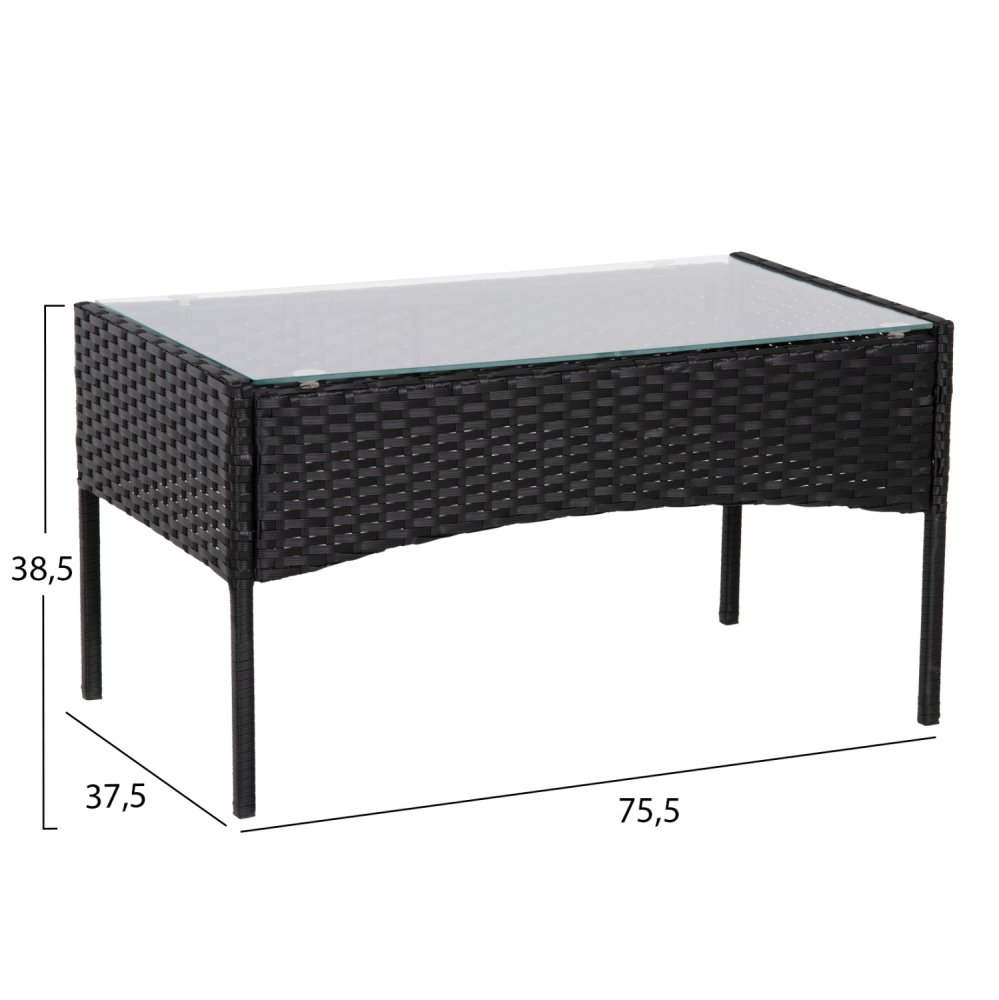 OUTDOOR-LOUNGE-SET 4-TLG. SYNTHETISCHES RATTAN IN SCHWARZ – KISSEN IN CAPPUCCINO