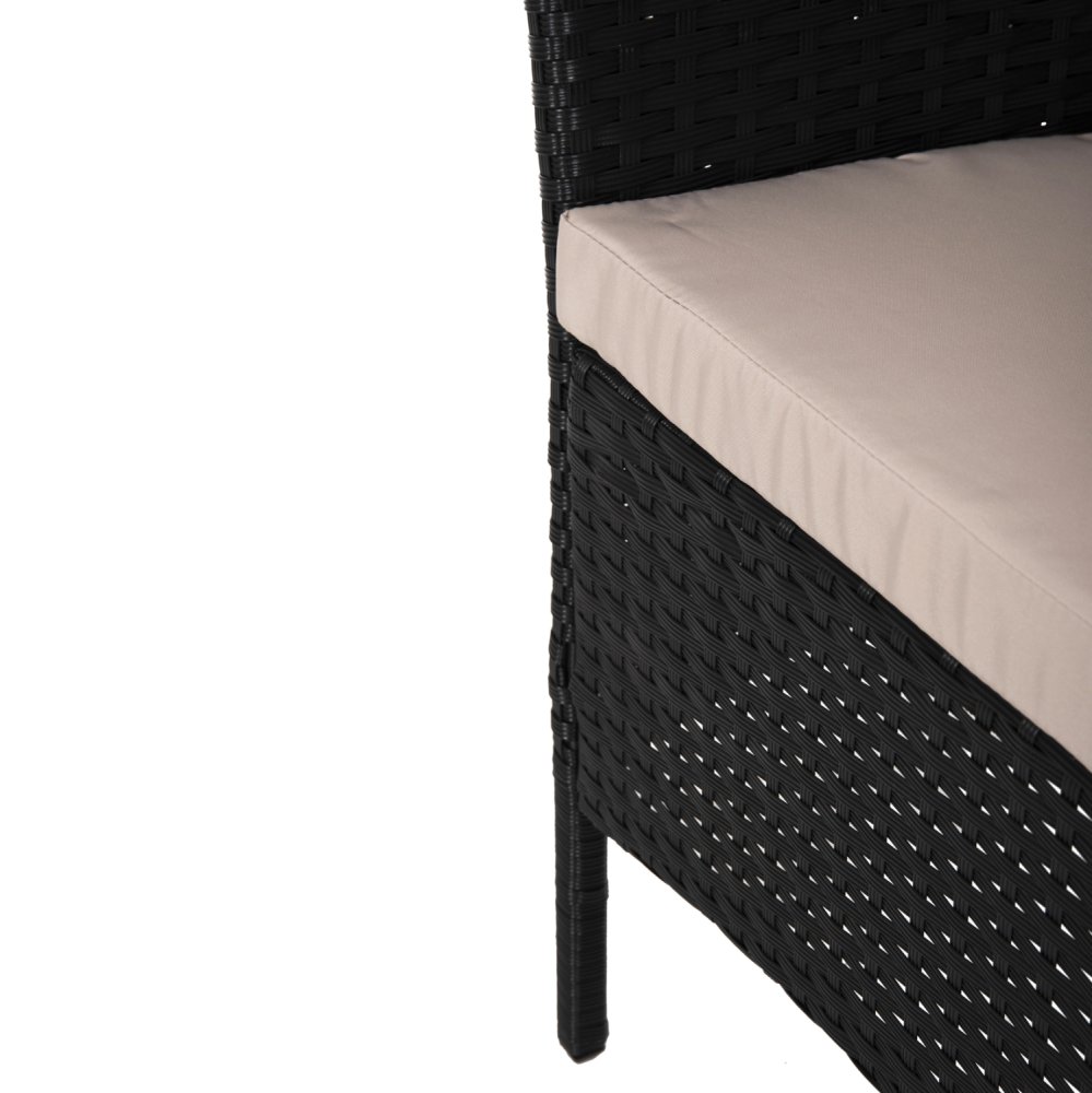 OUTDOOR-LOUNGE-SET 4-TLG. SYNTHETISCHES RATTAN IN SCHWARZ – KISSEN IN CAPPUCCINO
