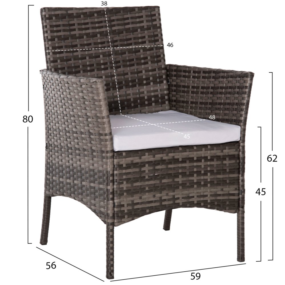 OUTDOOR-LOUNGE-SET 4-TLG. SYNTHETISCHES RATTAN IN GRAU – KISSEN IN BEIGE